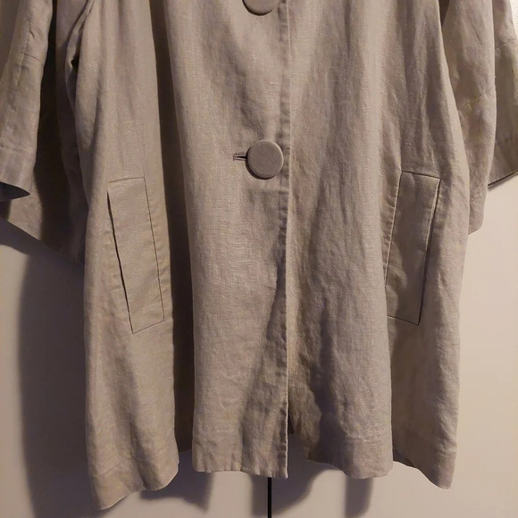 Linen Babydoll Blazer Jacket Lagenlook Beige 14 Minimalist Neutral Workwear - Picture 8 of 11